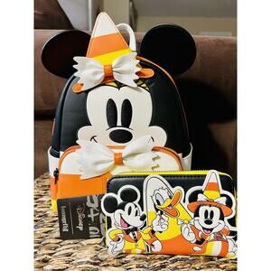 Loungefly Minnie Mouse Candy Corn Glow In The Dark Mini Backpack Wallet Set